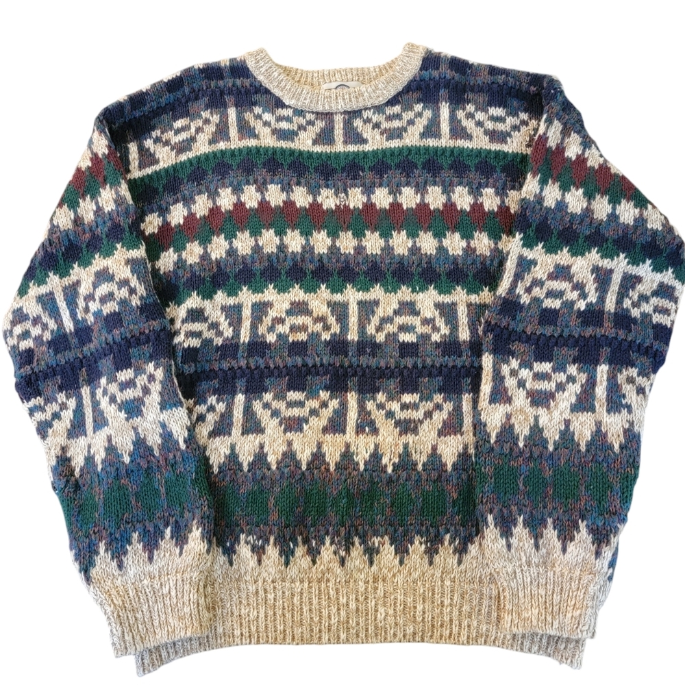 Gulf Traders Vintage Mens Patterned Sweater Multicolor Size Large PRE-OWNED